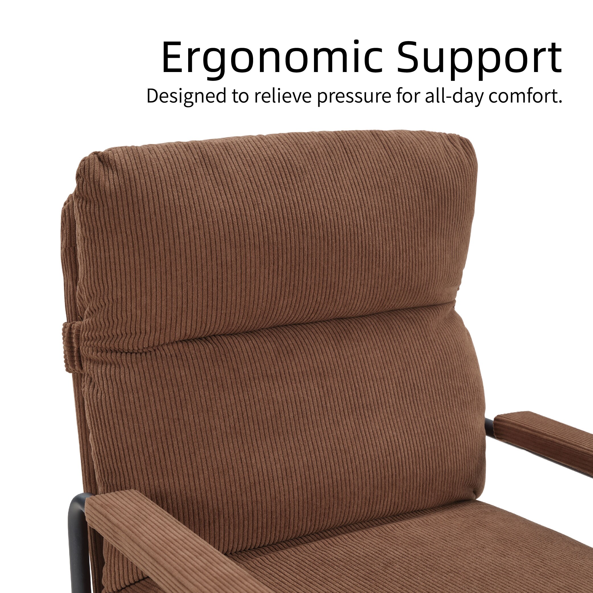 Modern Accent Chair, Reclining Chair With Adjustable Backrest, Corduroy Chair With Metal Frame, Reading Chair, Comfy Lounge Chair For Living Room, Bedroom, Office, Brown_voghion.com